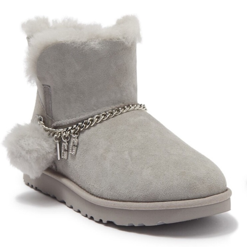 Ugg mini classic charm pom pom gray 5 bling